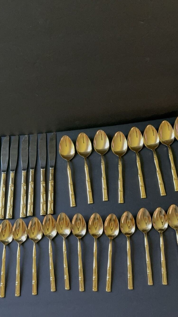 Rebacraft Bamboo Gold Plated Flatware (34) Pieces Tableware Modern Cottage MCM